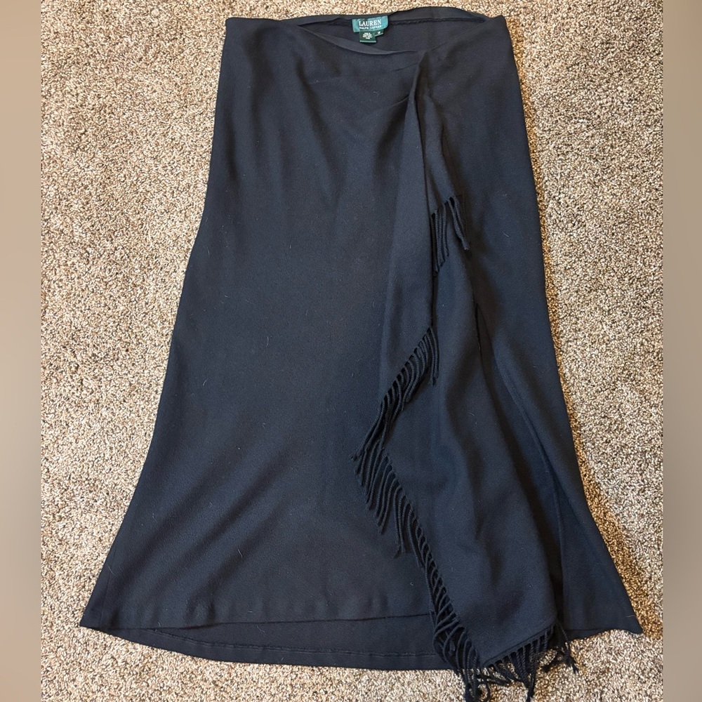 Vintage 100% Wool Ralph Lauren Black Maxi Skirt with Fringe - Picture 7 of 16